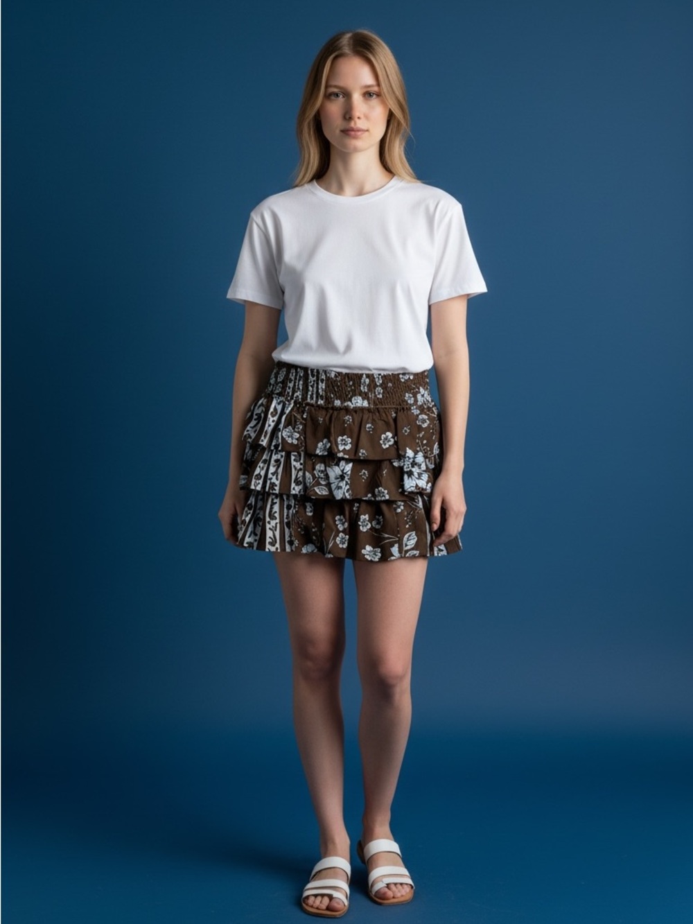 Women's Brown Floral Tiered Mini Skort